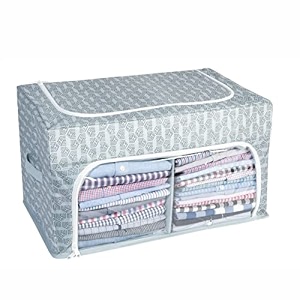 homestrap set of 2 saree bunker  cloth stacker with front window and side handle  foldable stackable printed clothes storage organizer  grey