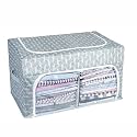 HomeStrap Set of 2, Saree Bunker | Cloth Stacker with Front Window and Side Handle | Foldable Stackable Printed Clothes Storage Organizer | Grey