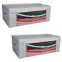 HomeStrap Set of 2, Saree Bunker | Cloth Stacker with Front Window and Side Handle | Foldable Stackable Printed Clothes Storage Organizer | Grey