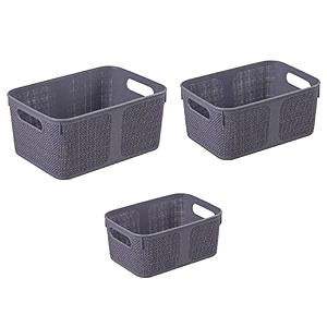 homestrap set of 3 multipurpose storage organiser basket with handle for kitchen bathroom clothes vegetables toys books office stationery wardrobe cosmetics medicine  grey