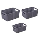 Homestrap Set of 3 Multipurpose Storage Organiser Basket with Handle For Kitchen, Bathroom, Clothes, Vegetables, Toys, Books, Office, Stationery, Wardrobe, Cosmetics, Medicine | Grey