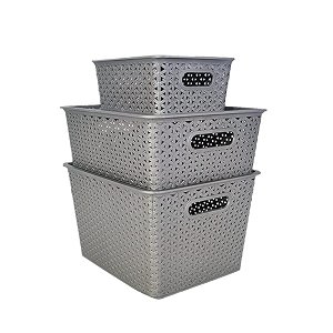 homestrap set of 3 plastic storage organizersbaskets with lid for kitchen clothes multipurpose vegetables toys books office stationery wardrobesmall medium large  grey