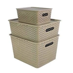 homestrap set of 3 plastic storage organizersbaskets with lid for kitchen clothes multipurpose vegetables toys books office stationery wardrobesmall medium large  biscuit