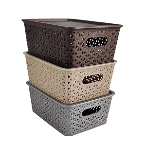 homestrap set of 3 plastic storage organizersbaskets with lid for kitchen clothes multipurpose vegetables toys books office stationery wardrobesmall biscuit