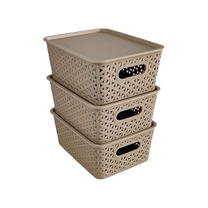 homestrap set of 3 plastic storage organizersbaskets with lid for kitchen clothes multipurpose vegetables toys books office stationery wardrobesmall biscuit