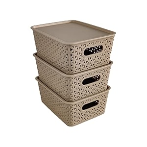 homestrap set of 3 plastic storage organizersbaskets with lid for kitchen clothes multipurpose vegetables toys books office stationery wardrobesmall biscuit