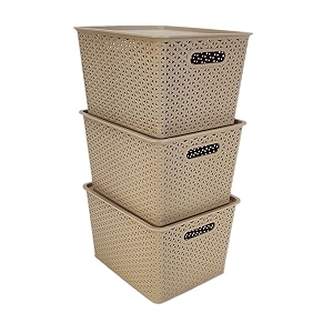 homestrap set of 3 plastic storage organizersbaskets with lid for kitchen clothes multipurpose vegetables toys books office stationery wardrobelarge biscuit rectangular