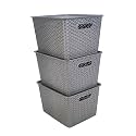 Homestrap Set Of 3 Plastic Storage Organizers/baskets With Lid For Kitchen, Clothes, Multipurpose Vegetables, Toys, Books, Office, Stationery, Wardrobe(Large | Grey, Rectangular)