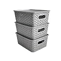 Homestrap Set Of 3 Plastic Storage Organizers/Baskets With Lid For Kitchen, Clothes, Multipurpose Vegetables, Toys, Books, Office, Stationery, Wardrobe(Small| Biscuit)