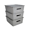Homestrap Set of 3 Plastic Storage Organizers/Baskets With Lid For Kitchen, Clothes, Multipurpose Vegetables, Toys, Books, Office, Stationery, Wardrobe (Medium | Grey), Rectangular