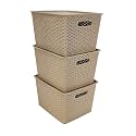 Homestrap Set Of 3 Plastic Storage Organizers/Baskets With Lid For Kitchen, Clothes, Multipurpose Vegetables, Toys, Books, Office, Stationery, Wardrobe(Large| Biscuit, Rectangular)