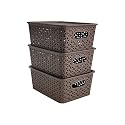 Homestrap Set of 3 Plastic Storage Organizers/Baskets With Lid For Kitchen, Clothes, Multipurpose Vegetables, Toys, Books, office, Stationery, Wardrobe (Small|Brown) Rectangular