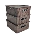 Homestrap Set Of 3 Plastic Storage Organizers/baskets With Lid For Kitchen, Clothes, Multipurpose Vegetables, Toys, Books, Office, Stationery, Wardrobe(Medium| Brown)