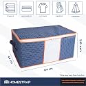 Homestrap Printed Underbed Storage Bag | Blanket Cover | Organizer (Navy Blue with orange Border | Pack of 2)