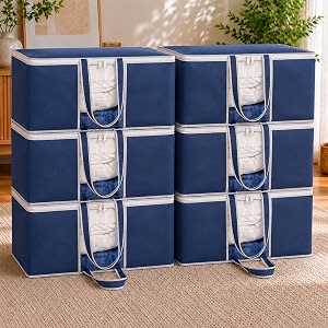 homestrap non-woven set of 6 underbed storage organizer with transparent window amp front handle  storage bag with smooth zip wardrobe clothes organizer navy blue