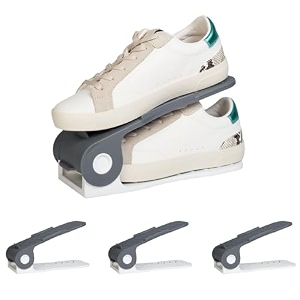 homestrap shoe organizer slot pack of 4 greywhite adjustable  space saver  double deck shoes storage holder for rack and shelf
