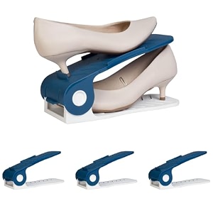 homestrap shoe organizer slot pack of 4 bluewhite adjustable  space saver  double deck shoes storage holder for rack and shelf