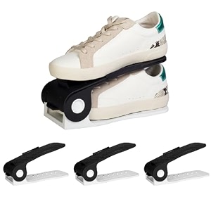 homestrap shoe organizer slot pack of 4 blackwhite adjustable  space saver  double deck shoes storage holder for rack and shelf