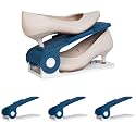 HomeStrap Shoe Organizer Slot (Pack of 4) (Blue/White)| Adjustable | Space Saver | Double Deck Shoes Storage Holder for Rack and Shelf
