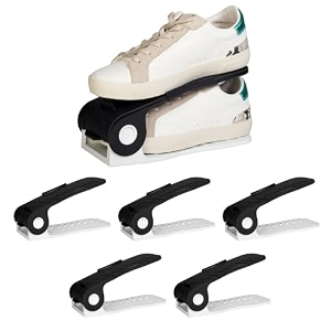 homestrap shoe organizer slot pack of 6 blackwhite adjustable  space saver  double deck shoes storage holder for rack and shelf