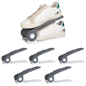 homestrap shoe organizer slot pack of 6 greywhite adjustable  space saver  double deck shoes storage holder for rack and shelf