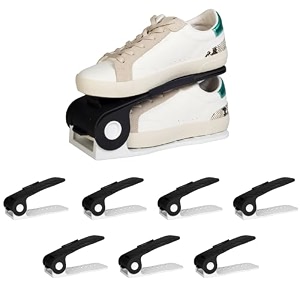 homestrap shoe organizer slot pack of 8 blackwhite adjustable  space saver  double deck shoes storage holder for rack and shelf