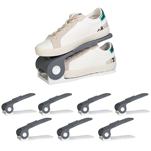 homestrap shoe organizer slot pack of 8 greywhite adjustable  space saver  double deck shoes storage holder for rack and shelf
