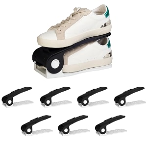 homestrap shoe organizer slot pack of 8 bluewhite adjustable  space saver  double deck shoes storage holder for rack and shelf