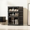 HomeStrap Shoe Stack Foldable Shoe Organizer with Wheels | Fits 6 Pairs | 3-Slot Shoe Rack with Clear Magnetic Doors | Dust &amp; Moisture-Proof Multipurpose Storage for Entryways, Bedrooms | Black