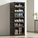 HomeStrap Shoe Stack Foldable Shoe Organizer with Wheels | Fits 6 Pairs | 3-Slot Shoe Rack with Clear Magnetic Doors | Dust &amp; Moisture-Proof Multipurpose Storage for Entryways, Bedrooms | Black