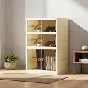 HomeStrap Shoe Stack Foldable Shoe Organizer with Wheels | Fits 6 Pairs | 3-Slot Shoe Rack with Clear Magnetic Doors | Dust &amp; Moisture-Proof Multipurpose Storage for Entryways, Bedrooms | Off White