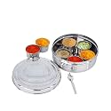 Stainless Steel Masala/Spice Dabba with mini spoon,Silver (7U)