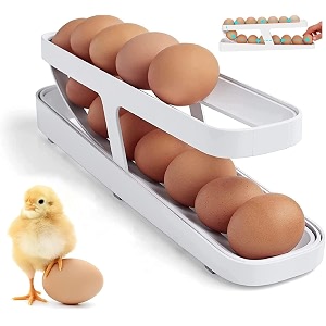 homethreads polypropylene 2-tier rolling egg dispenser for 12-14 eggs space-saving and durable storage solution with gravity-fed design ideal for fridge and pantry white white