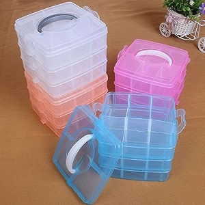 plastic transparent 3 layer with 18 grid earring storage box portable jewelry craft accessories storage box basket container with collapsible and removable dividers