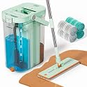 HoMettler 3-Tank Transparent Mop and Bucket Set with Separate Dirty & Clean Water, 65" Flat Mop for Floor Cleaning, 4 Machine Washable Microfiber Pads for Wood Tile - Green