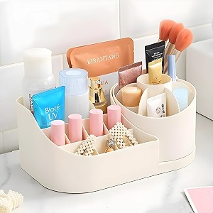 homewiz multi-purpose kitchen organizer stand  durable space-saving storage for shakers utensils and pantry items  premium grade plastic  versatile use makeup or cosmetics stand  pastel cream