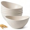 Homienly Salad Bowls Set of 6, 60 OZ Large Wheat Straw Bowls for Kitchen, Camping, Party, Unbreakable Lightweight Popcorn Bowl, Microwave and Dishwasher Safe Bowl Set with Unique Texture - Beige