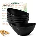 Homienly Wheat Straw Serving Bowls Unbreakable Oval Bowls Set of 6 Soup Bowls Microwave Safe Cereal Bowls for Kitchen, Camping, Party Dishwasher Safe Plastic Bowls for Dinner, Soup (26 OZ Black)