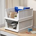 HOMIFLY Set of 2 Large Foldable Cloth Storage Organizer/Stackable Wardrobe Organizer For Clothes/Multipurpose Sliding Basket/Rack Organiser for Storage/Shirt Stacker Box (44 x 33 x 36 cm, White)