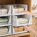 HOMIFLY Set of 3 Large Foldable Cloth Storage Organizer/Stackable Wardrobe Organizer For Clothes/Multipurpose Sliding Basket/Rack Organiser for Storage/Shirt Stacker Box (44 x 33 x 54 cm, White)