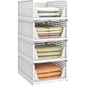 HOMIFLY Set of 4 Large Foldable Cloth Storage Organizer/Stackable Wardrobe Organizer For Clothes/Multipurpose Sliding Basket/Rack Organiser for Storage/Shirt Stacker Box (44 x 33 x 72 cm, White)
