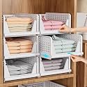 HOMIFLY Set of 6 Large Foldable Cloth Storage Organizer/Stackable Wardrobe Organizer For Clothes/Multipurpose Sliding Basket/Rack Organiser for Storage/Shirt Stacker Box (44 x 33 x 109 cm, White)