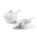 Homikit 1 QT &amp; 2 QT Saucepan Set, Enameled Cast Iron Saucepan with Lid for All Cooktops, Small Pot Mini Dutch Oven for Kitchen Cooking, Boiling, Nonstick &amp; Heavy Duty, White