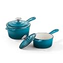 Homikit 1 QT &amp; 2 QT Saucepan Set, Enameled Cast Iron Saucepan with Lid for All Cooktops, Small Pot Mini Dutch Oven for Kitchen Cooking, Boiling, Nonstick &amp; Heavy Duty, Teal Ombre