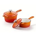 Homikit 1 QT &amp; 2 QT Saucepan Set, Enameled Cast Iron Saucepan with Lid for All Cooktops, Small Pot Mini Dutch Oven for Kitchen Cooking, Boiling, Nonstick &amp; Heavy Duty, Flame Orange