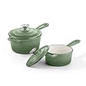 Homikit 1 QT &amp; 2 QT Saucepan Set, Enameled Cast Iron Saucepan with Lid for All Cooktops, Small Pot Mini Dutch Oven for Kitchen Cooking, Boiling, Nonstick &amp; Heavy Duty, Sage Green