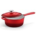 Homikit 3 Quart Saucepan with Lid, Enameled Cast Iron Sauce Pan, Enamel Cast Iron Cooking Pot Mini Dutch Oven Kitchen Cookware for Making Pasta, Boiling Soup, Warming Milk, Red