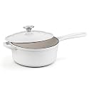 Homikit 3 Quart Saucepan with Lid, Enameled Cast Iron Saucepan for All Cooktops, Heavy Duty Cast Iron Pot for Kitchen Cooking, Boiling, Nonstick &amp; Heat Resistant Up to 500°F, White