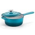 Homikit 3 Quart Saucepan with Lid, Enameled Cast Iron Saucepan for All Cooktops, Heavy Duty Cast Iron Pot for Kitchen Cooking, Boiling, Nonstick &amp; Up to 500°F, Teal Ombre