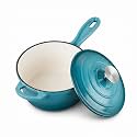 Homikit Cast Iron Sauce Pan, 1 Quart Enameled Cast Iron Saucepan with Lid for All Cooktops, Small Pot Mini Dutch Oven for Kitchen Cooking, Boiling, Nonstick &amp; Heavy Duty, Teal Ombre